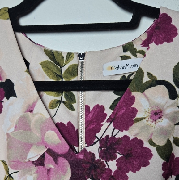 Calvin Klein Womens Dress Pink Floral V Neck A Line Sheath Size 6 - Picture 4 of 16